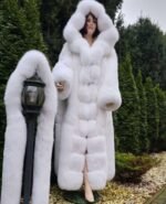 Lilian | Luxury Scandinavian White Fox Long Coat With Fur Hood – Fur Belt - Image 6