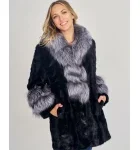 Black Mink Coat with Silver Fox Collar & Trim