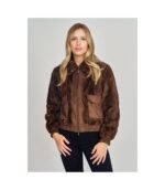 Brown Mink Bomber Jacket - Image 4
