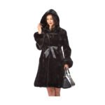 Long Mink Coat with Hood in Black