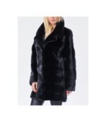 Black SAGA Mink Coat with Notch Collar