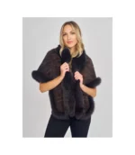Knitted Mink Shawl with Fox Fur Trim