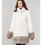Long Hair Mink Fur Checker Pattern Coat in White