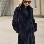 Olivia Textured Mink Stroller Coat with Fox Tuxedo Collar