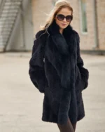 Olivia Textured Mink Stroller Coat with Fox Tuxedo Collar