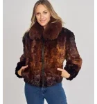 Mosaic Pieced Mink Bomber Jacket in Whiskey Ombre