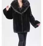 Mink Fur Coat with Marten Fur Hood in Black
