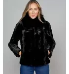 Regina Mosaic Mink Jacket in Black with Fox Fur Collar