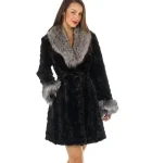 Sculptured Fur Coat - Mink Fur with Silver Fox Fur Collar