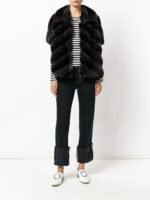 Black Chinchilla Fur Jacket Short Sleeves - Image 3