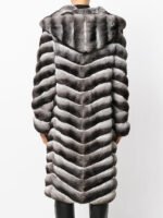 Long Chinchilla Fur Coat Hooded - Image 4