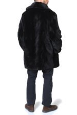 Black Sheared Mink Fur Trench Coat With Notched Collar - Image 3