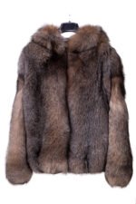 Hooded Crystal Fox Fur Bomber Jacket Reversible