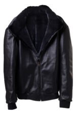 Black Rex Rabbit Fur Bomber Jacket Reversible - Image 2