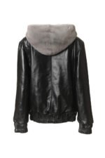 Reversible Hooded Mink Leather Bomber Jacket - Image 4