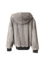 Reversible Hooded Mink Leather Bomber Jacket - Image 2