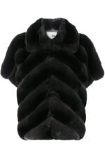 Black Chinchilla Fur Jacket Short Sleeves