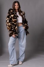 Unisex Camo Rex Fur Hooded Bomber Jacket Sizes L-XL - Image 3