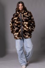 Unisex Camo Rex Fur Hooded Bomber Jacket Sizes L-XL - Image 4