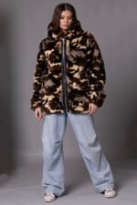 Unisex Camo Rex Fur Hooded Bomber Jacket Sizes L-XL - Image 5