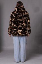 Unisex Camo Rex Fur Hooded Bomber Jacket Sizes L-XL - Image 2