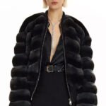 Gray Black Chinchilla Bomber Jacket Zerah