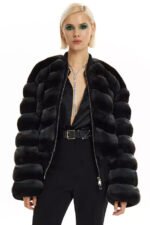 Gray Black Chinchilla Bomber Jacket Zerah