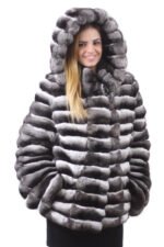 Hooded Chinchilla Coat Mid Hip Length - Image 4