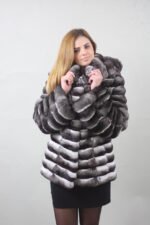 Hooded Chinchilla Coat Mid Hip Length