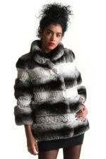 Short Sleeved Chinchilla Fur Coat With Snake Skin