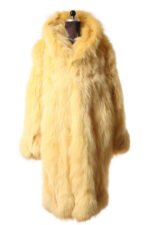 Yellow Fox Fur Coat Hooded Full Length