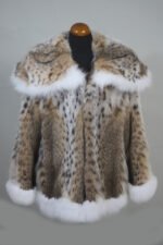 Bobcat Lynx Fur Coat Shoulder Collar with White Fox Fur Cuffs and Trim - Image 3