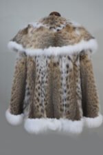 Bobcat Lynx Fur Coat Shoulder Collar with White Fox Fur Cuffs and Trim - Image 4