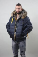 Blue Hooded Fox Fur Lined Men's Parka - Image 2