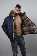 Blue Hooded Fox Fur Lined Men's Parka - Image 3
