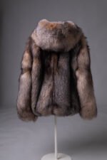 Hooded Crystal Fox Fur Bomber Jacket Reversible - Image 5
