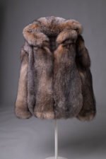Hooded Crystal Fox Fur Bomber Jacket Reversible - Image 3