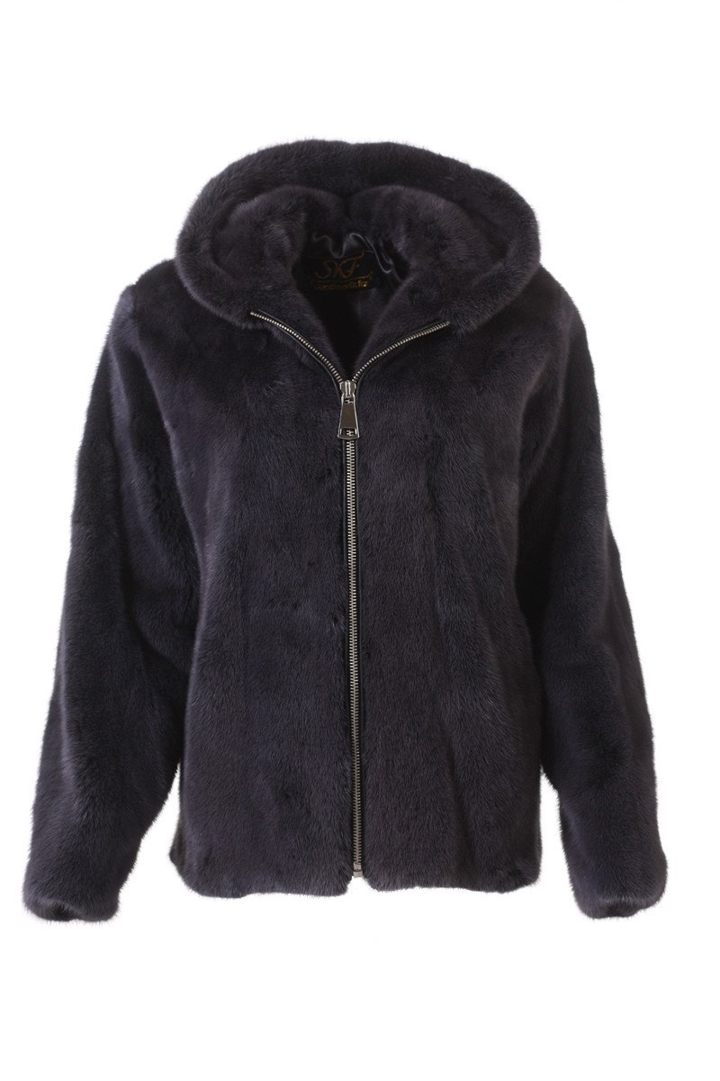 IMG_8649__21594 Men's Gray Mink Fur Bomber jacket Hooded - Image 1