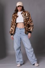 Leopard Print Rex Fur Bomber Jacket Sizes M-L - Image 3