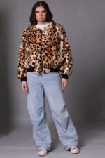 Leopard Print Rex Fur Bomber Jacket Sizes M-L - Image 2