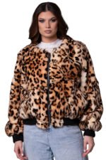 Leopard Print Rex Fur Bomber Jacket Sizes M-L
