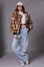 Leopard Print Rex Fur Bomber Jacket Sizes M-L - Image 5