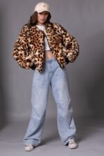 Leopard Print Rex Fur Bomber Jacket Sizes M-L - Image 4