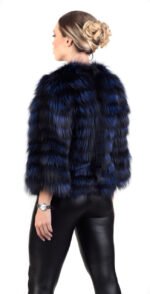 Blue Black Raccoon Fur Jacket Cropped Sleeves - Image 3