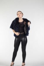 Blue Black Raccoon Fur Jacket Cropped Sleeves - Image 2
