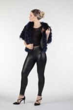 Blue Black Raccoon Fur Jacket Cropped Sleeves - Image 6