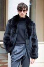 Mens Black Fox Fur Jacket - Image 3