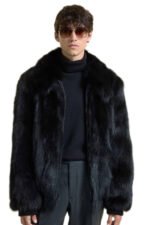 Mens Black Fox Fur Jacket