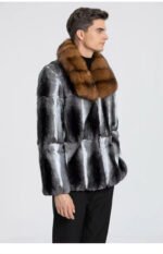 Men's Chinchilla Fur Bomber Sable Collar - Image 5