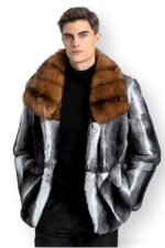 Men's Chinchilla Fur Bomber Sable Collar